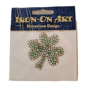 SHAMROCK IRISH Green IRON-ON-ART Rhinestone stone DIAMANTE applique transfer